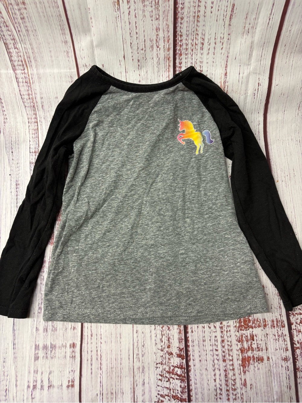 Garanimals Grey & Black Raglan Tee with Rainbow Unicorn